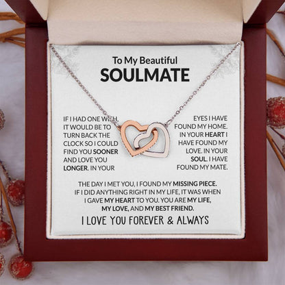 To My Beautiful Soulmate Necklace - Jewelry Gift for Her for Celebrating Romantic Moments - Interlocking Hearts Necklace
