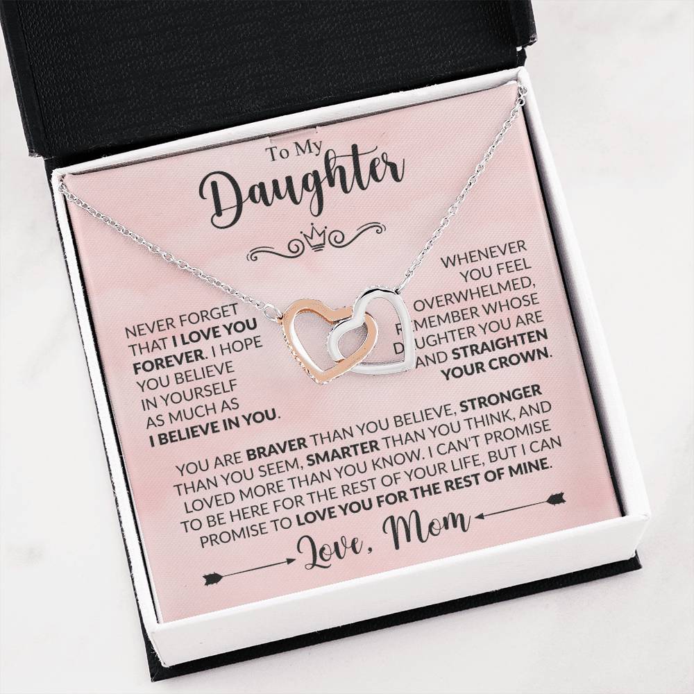 To My Daughter Necklace – Daughter Christmas Graduation Jewelry Gift from Mother – Interlocking Hearts Necklace