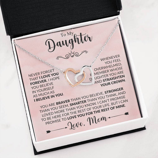 To My Daughter Necklace – Daughter Christmas Graduation Jewelry Gift from Mother – Interlocking Hearts Necklace