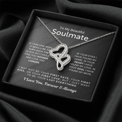 To My Beautiful Soulmate Necklace - Romantic Necklace for Surprising The Soulmate in Your Life - Heart-to-heart Pendant Necklace