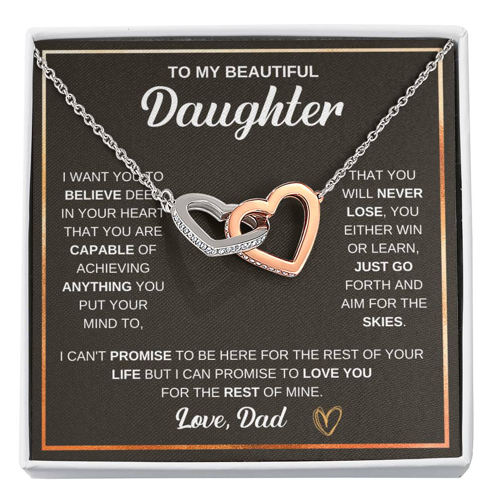 To My Daughter Necklace – Graduation & Christmas Gift from Dad – Interlocking Hearts Necklace