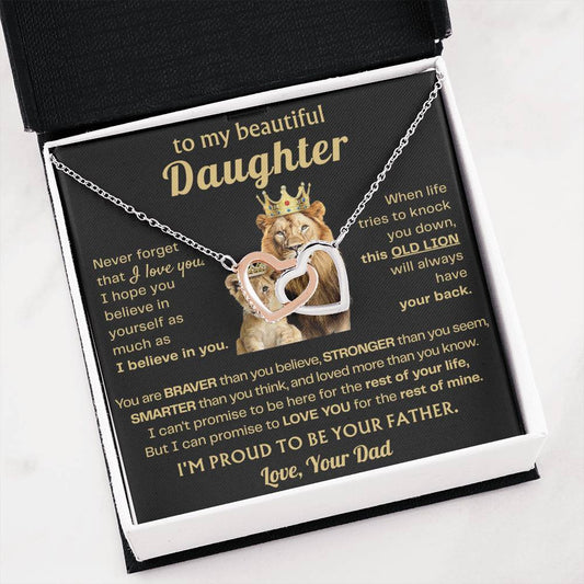 To My Daughter Necklace - Sentimental Surprise Gift from Dad - Interlocking Hearts Necklace
