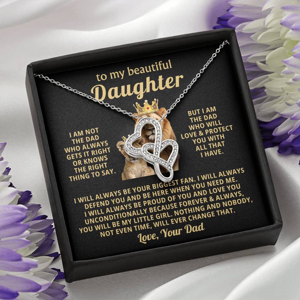 To My Daughter Necklace - Everyday Love Jewelry Gift from Dad for Daughter’s Birthday & Just Because - Heart-to-heart Pendant Necklace
