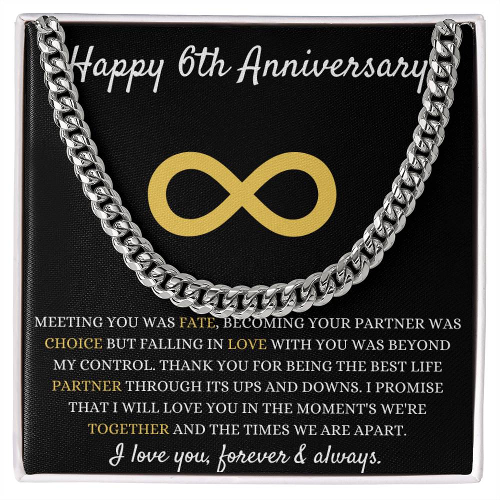 Anniversary Necklace For Him, Elegant Jewelry for Him, Cherished Memories, Special 6th Year Anniversary Present, Happy 6th Anniversary
