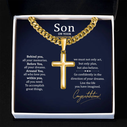 Graduation Gift for Son - Congratulations - Artisan Cross with Cuban Link Chain