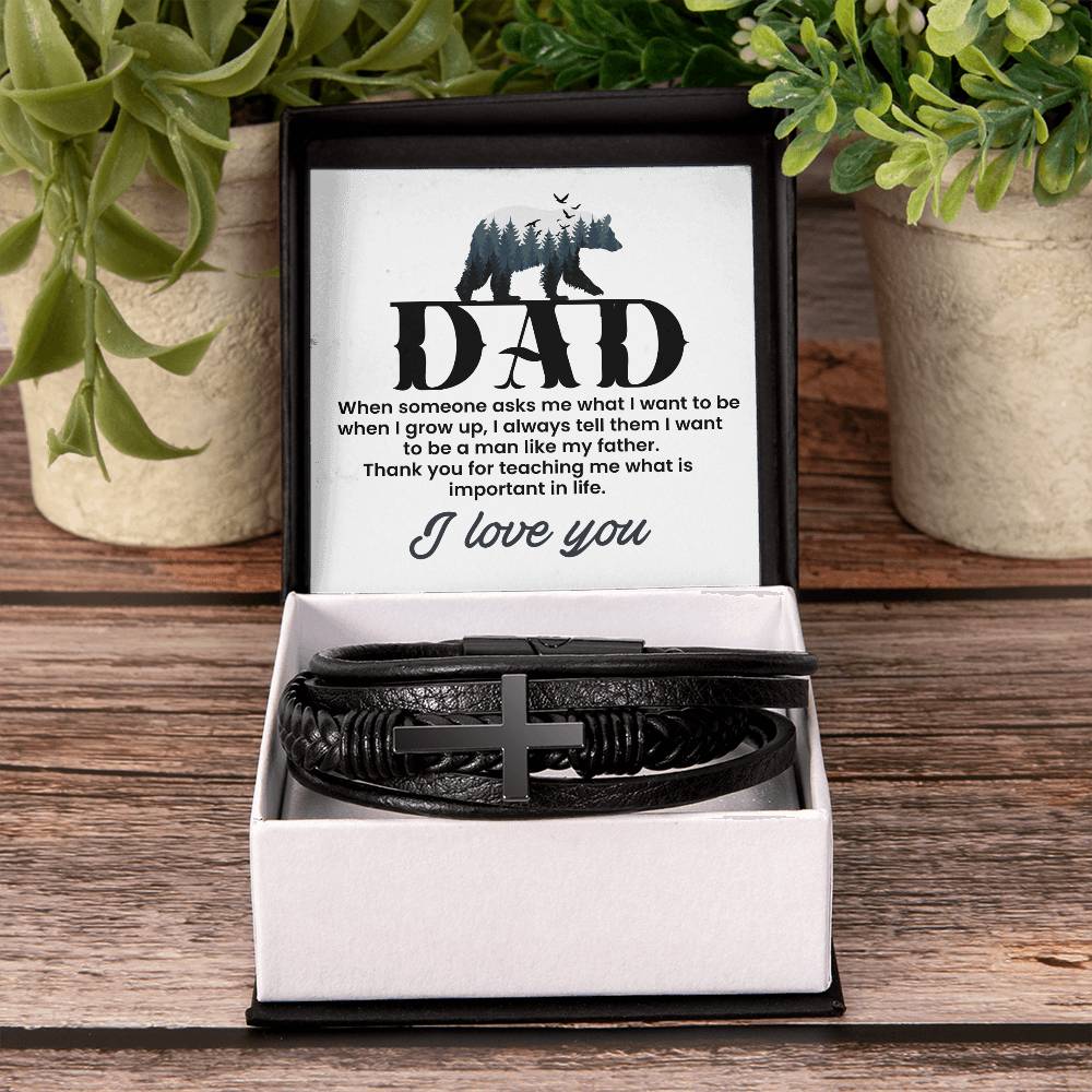Gift for Dad from Son - I want to be a man like my father - Men's Cross Bracelet