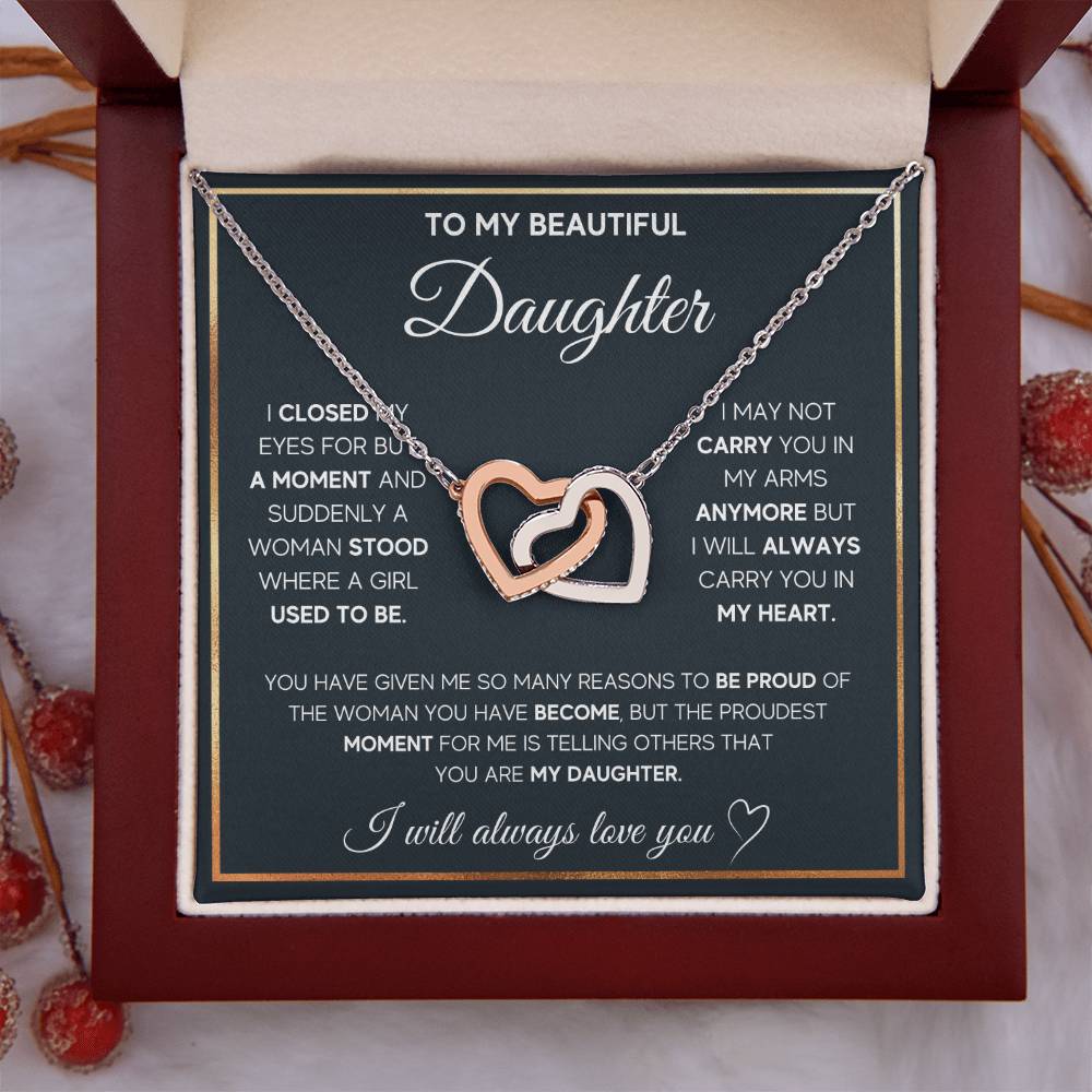 To My Daughter Necklace – Daughter Necklace for Graduation & Birthday Events – Interlocking Hearts Necklace