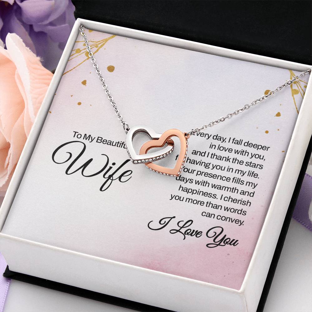 To My Wife Necklace - Heartwarming Gift from Husband for Birthday, Anniversary & Valentine’s Day - Interlocking Hearts Necklace