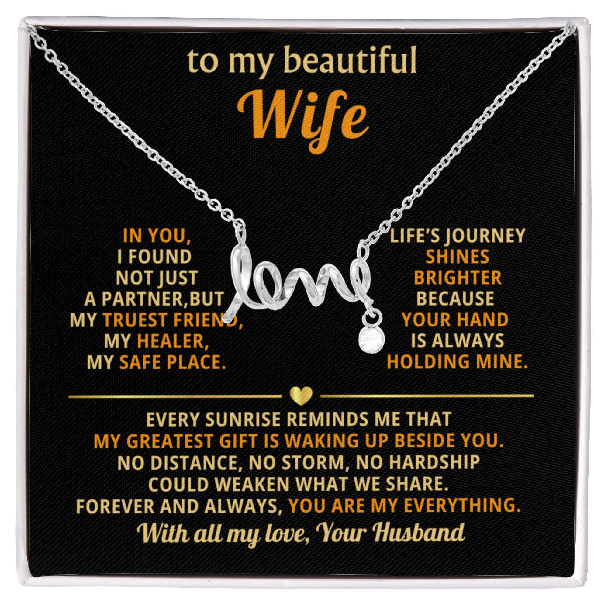 To My Wife Necklace - Romantic Gift for Anytime Love - Scripted Love Necklace