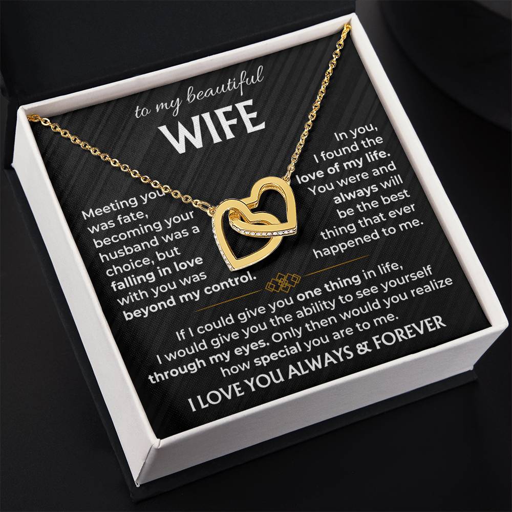 To My Wife Necklace from Husband - Emotional Jewelry Gift for Anniversary, Birthday & Valentine’s Day - Interlocking Hearts Necklace