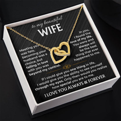To My Wife Necklace from Husband - Emotional Jewelry Gift for Anniversary, Birthday & Valentine’s Day - Interlocking Hearts Necklace