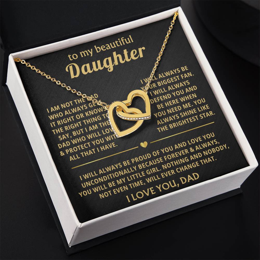 To My Daughter Necklace - Best Gift for Daughter from Dad - Interlocking Hearts Necklace