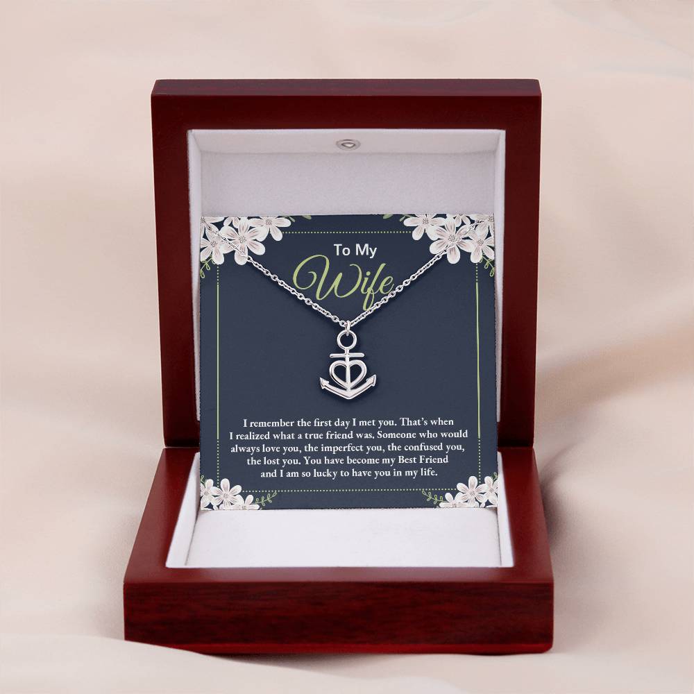 To My Wife Necklace - Romantic Anniversary & Valentine’s Day Jewelry Gift from Husband to Wife - Anchor Pendant Necklace