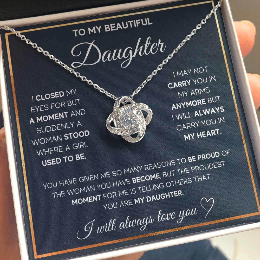 To My Daughter Necklace – Daughter Gift for Birthday, Graduation Achievements – Love Knot Necklace