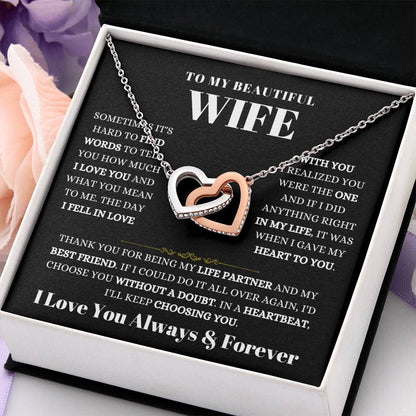 To My Wife Necklace - Beautiful Wife Gift from Husband for Birthday, Anniversary & Valentine’s Day - Interlocking Hearts Necklace