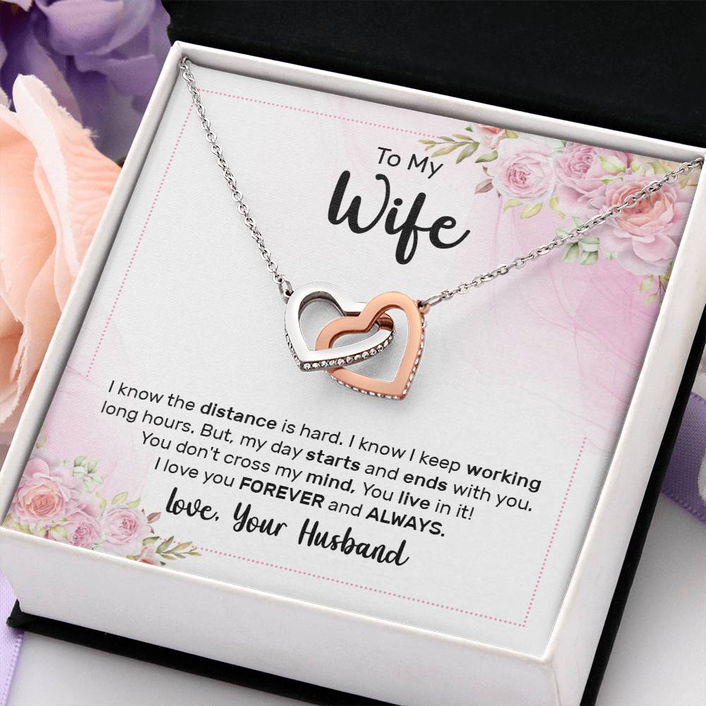 To My Beautiful Wife Necklace - Touching Romantic Gift for Wife from Husband for Christmas, Anniversary & Valentine’s Day - Interlocking Hearts Necklace