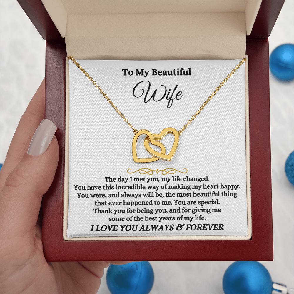 To My Wife Necklace - Meaningful Gift from Husband for Valentine’s Day - Interlocking Hearts Necklace