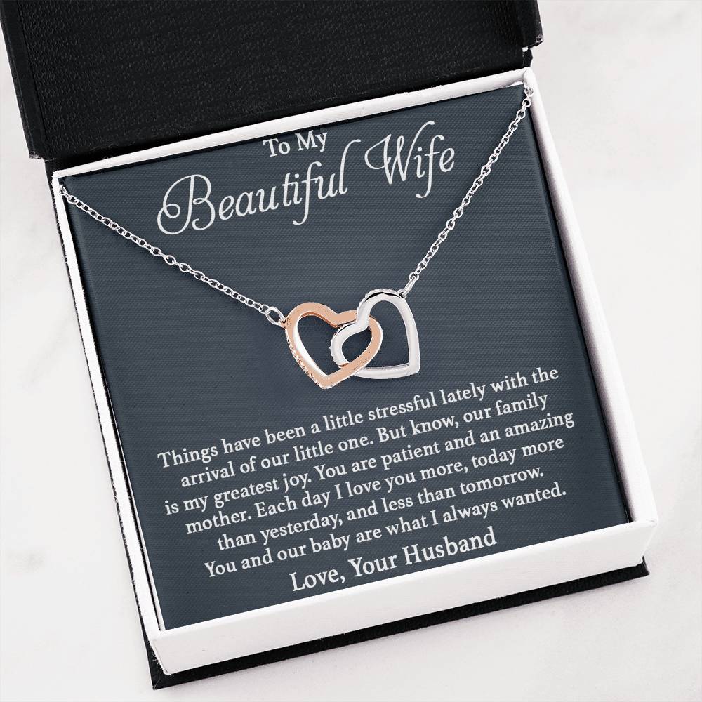 To My Wife Necklace - Romantic Christmas Gift from Husband with Love for Valentine’s Day & Anniversaries - Interlocking Hearts Necklace