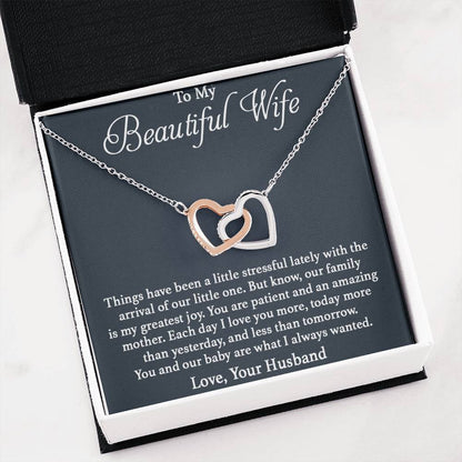 To My Wife Necklace - Romantic Christmas Gift from Husband with Love for Valentine’s Day & Anniversaries - Interlocking Hearts Necklace