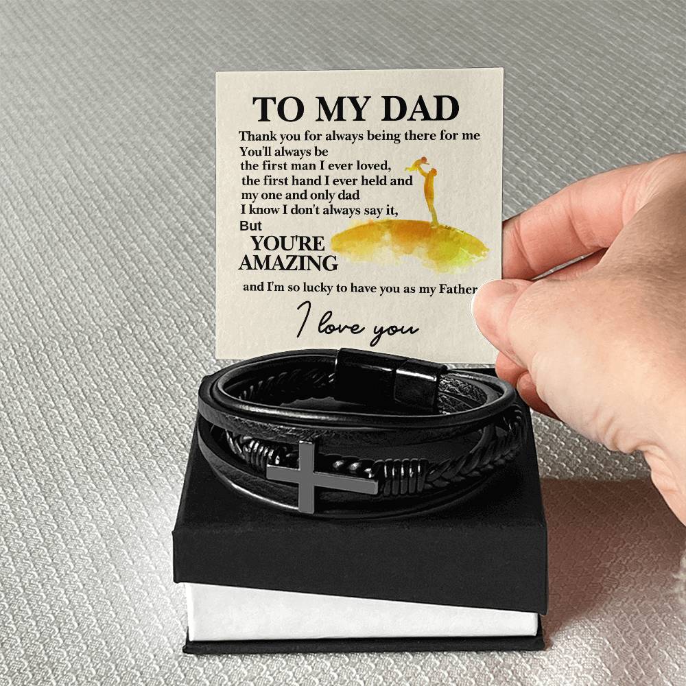 To My Dad - You're Amazing - Gift for Dad - Men's Cross Bracelet