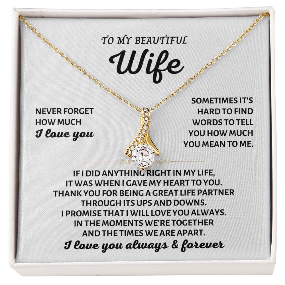 To My Beautiful Wife Necklace - Romantic Keepsake Jewelry Gift from Husband for Special Days & Valentine’s Love - Alluring Beauty Necklace