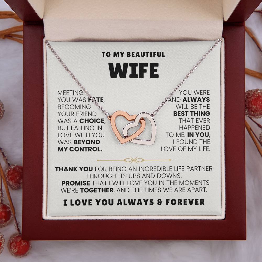 To My Wife Necklace - Holiday & Valentine’s Day Gift from Husband - Interlocking Hearts Necklace