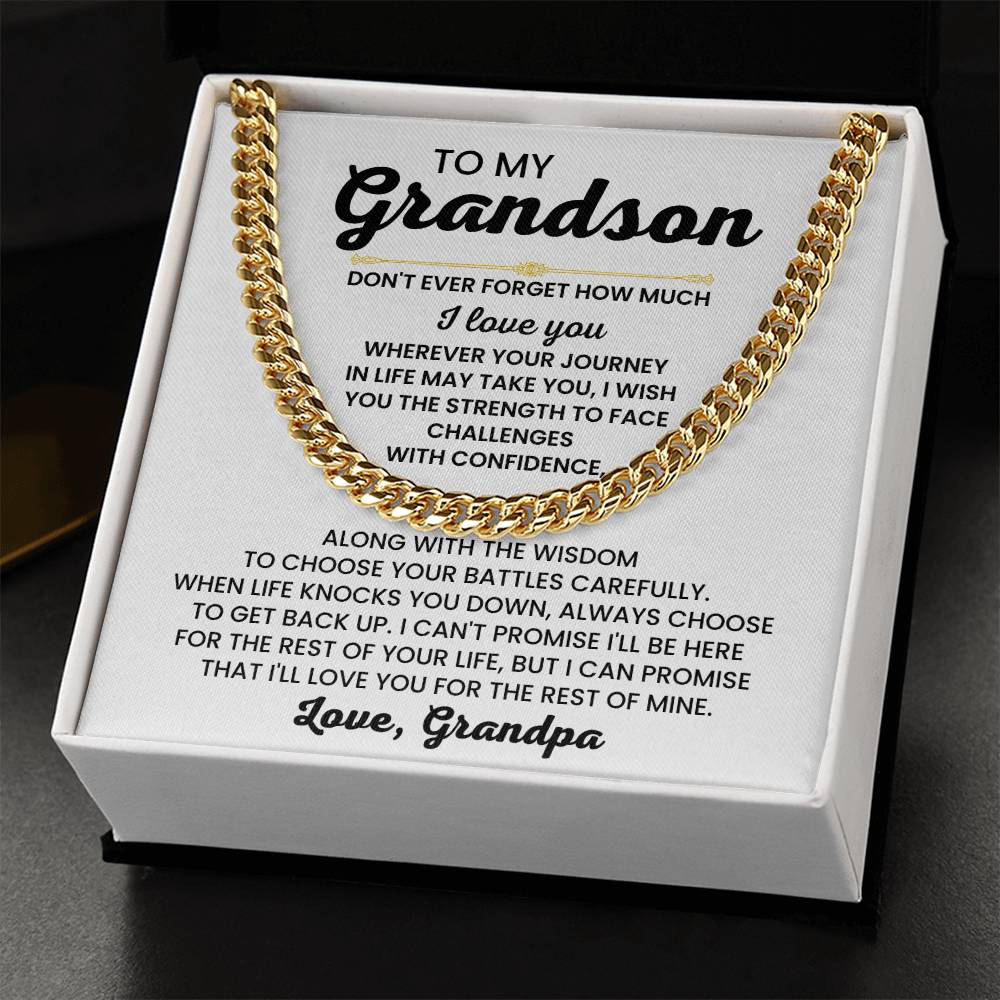 To My Grandson Necklace – Grandson Gift from Grandpa – Cuban Link Chain