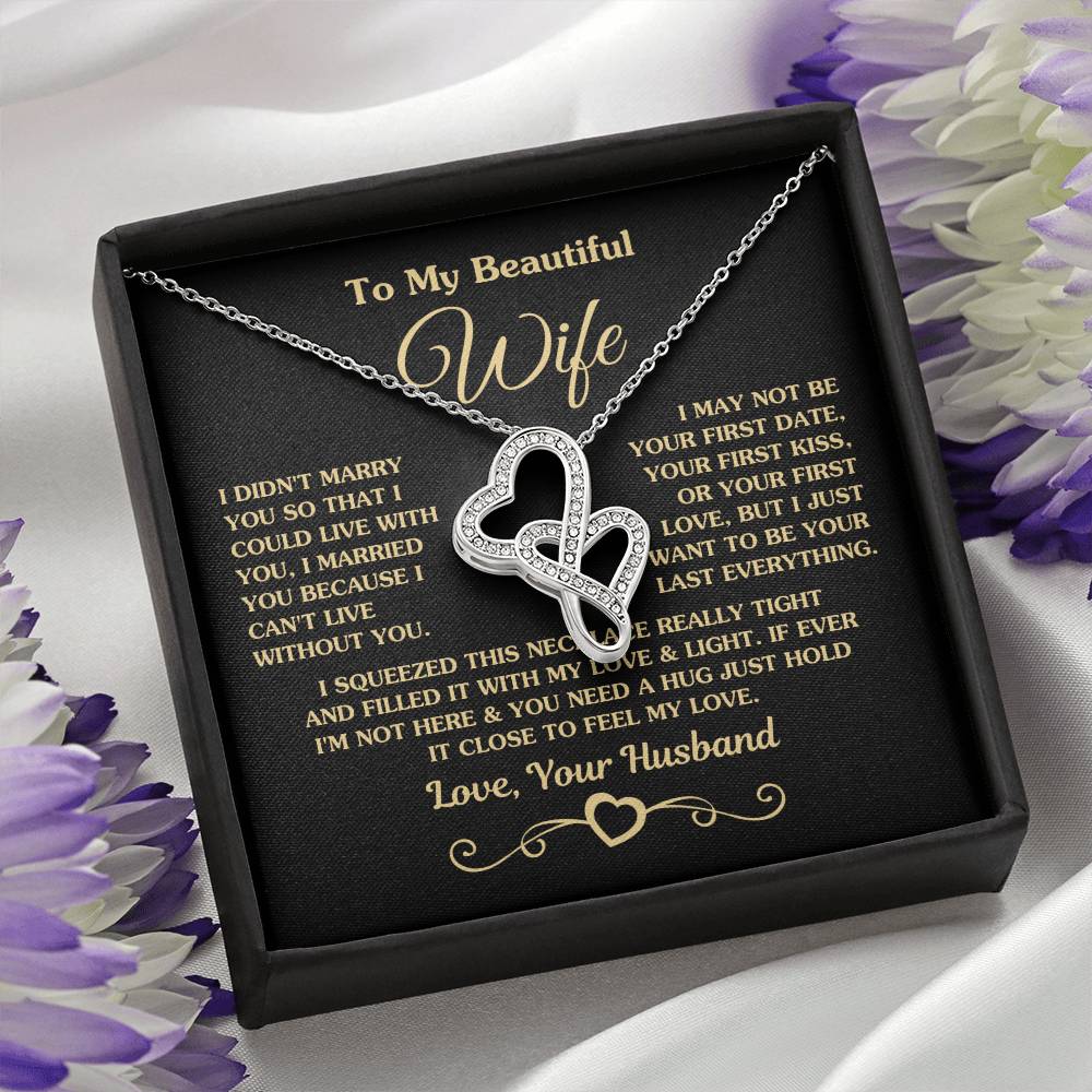 To My Beautiful Wife Necklace - Emotional Love Jewelry Gift from Husband for Valentine’s Day & Birthday Happiness - Heart-to-heart Pendant Necklace