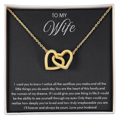 To My Wife Necklace - Thoughtful Gift from Husband to Wife - Interlocking Hearts Necklace