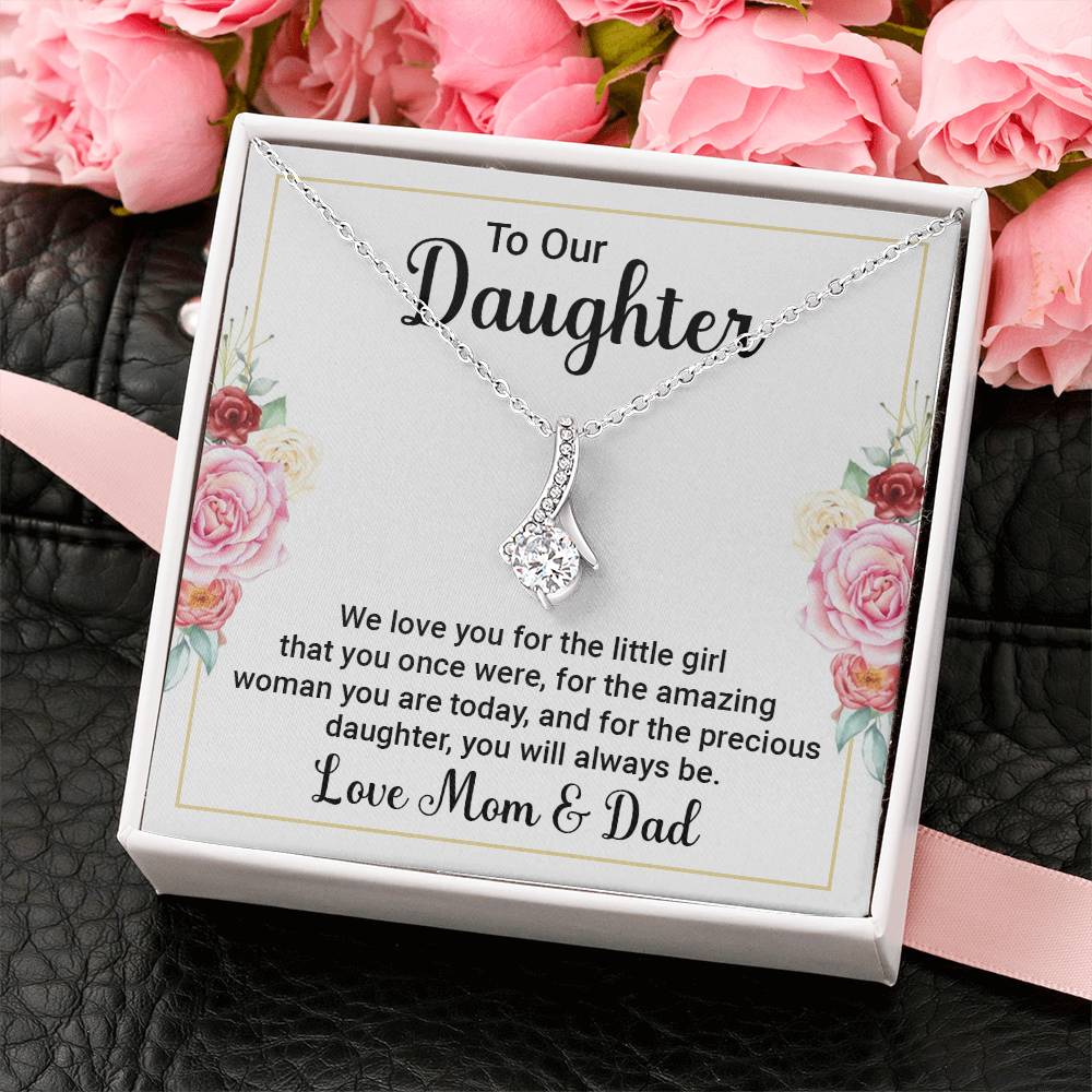 To Our Daughter Necklace – Daughter Graduation & Birthday Present from Mom and Dad – Alluring Beauty Necklace