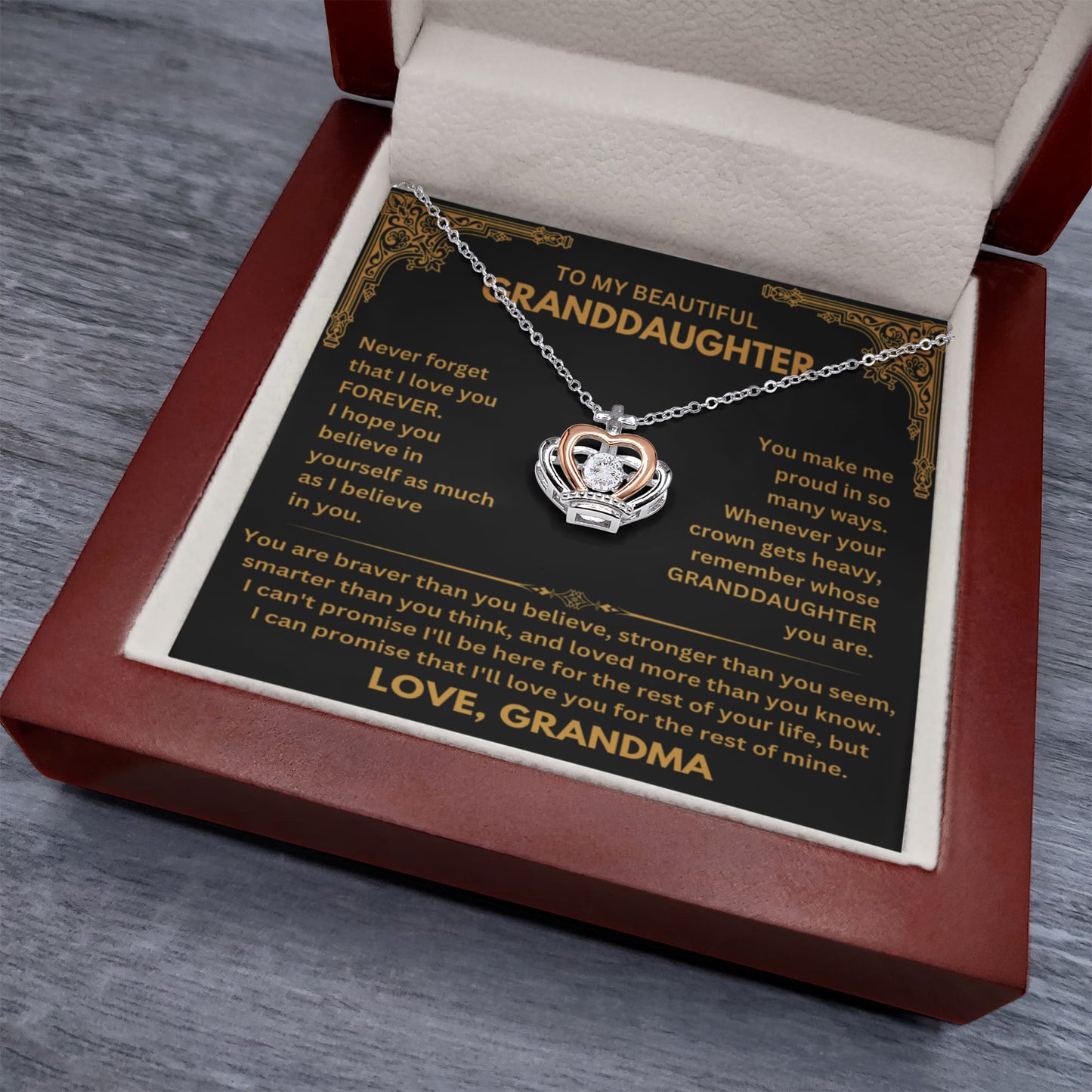 To My Granddaughter Necklace – Gift from Grandma for Granddaughter – Crown Pendant Necklace