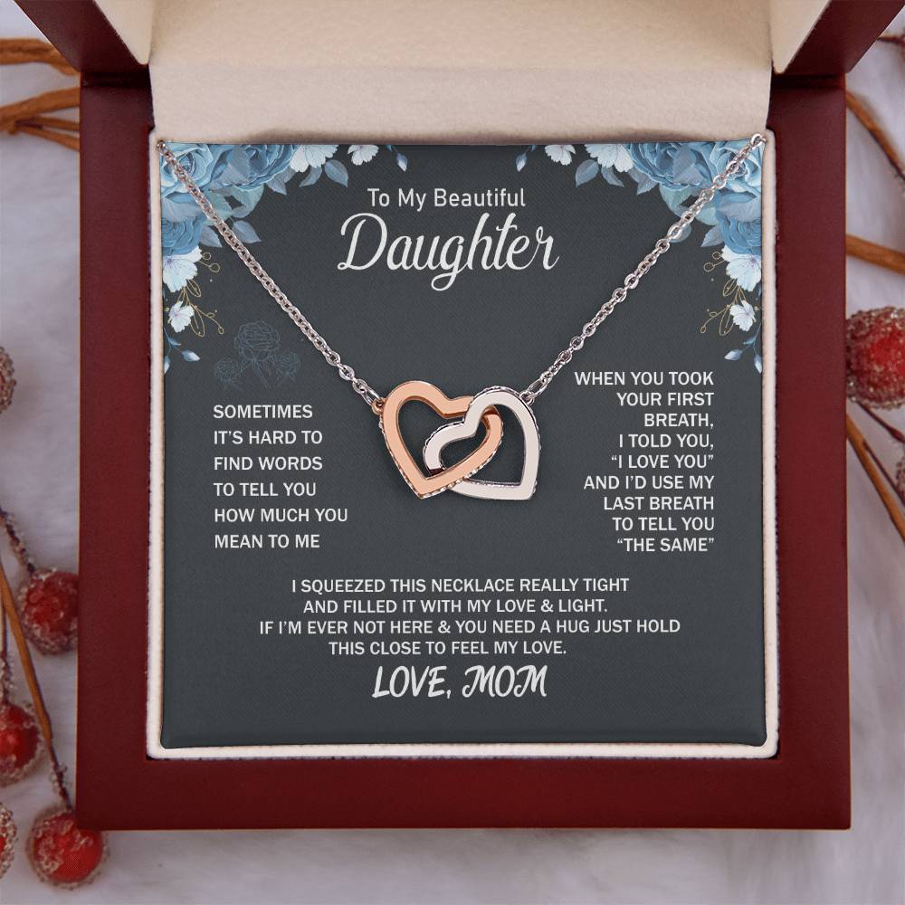 To My Daughter Necklace - Beautiful Jewelry for Christmas & Mother Daughter Love - Interlocking Hearts Necklace