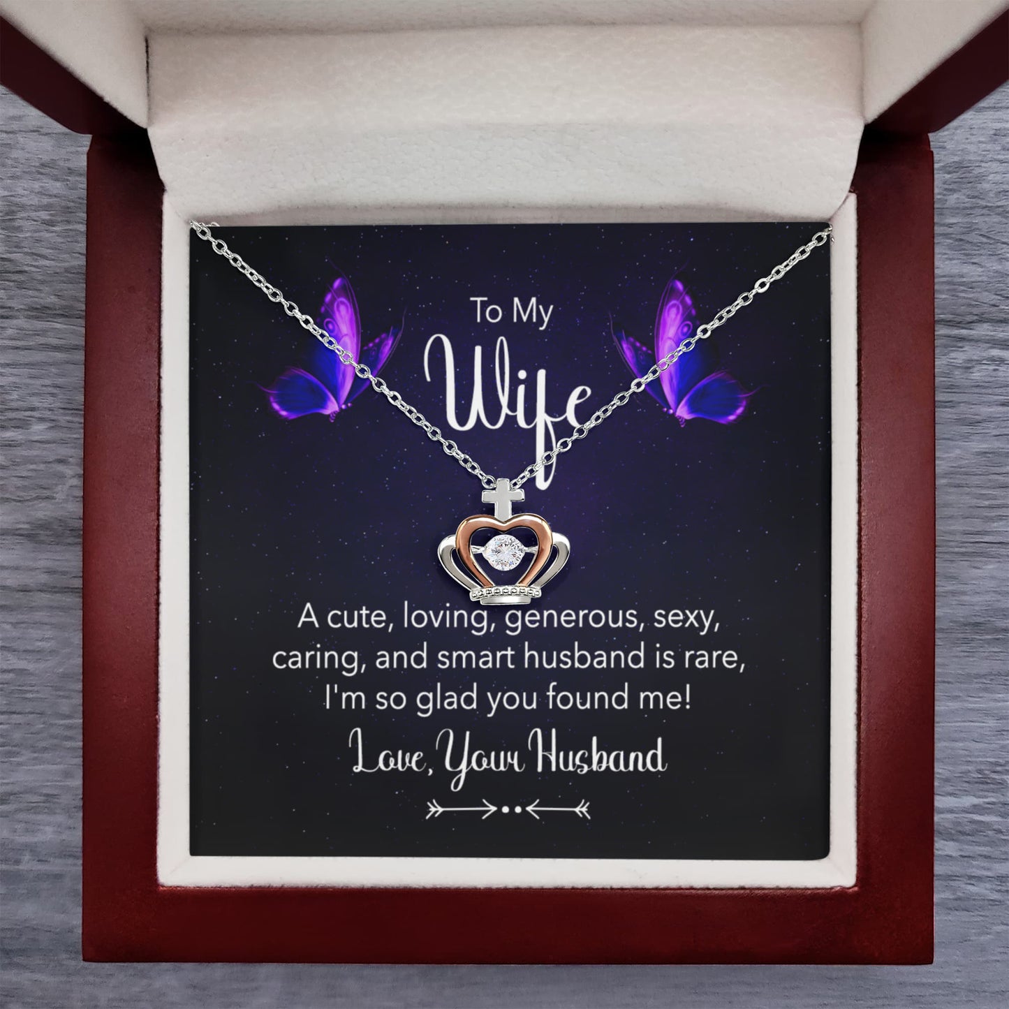 To My Wife Necklace - Sentimental Jewelry Gift from Husband for Birthday, Valentine’s Day & Anniversary - Crown Pendant Necklace