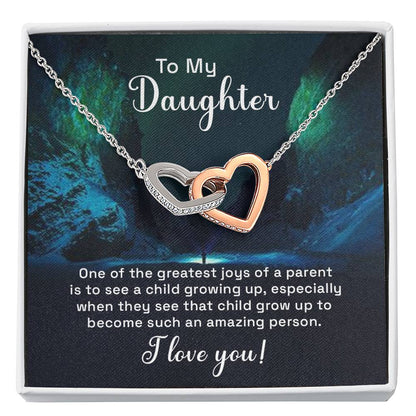 To My Daughter Necklace – Daughter Birthday & Graduation Jewelry Surprise – Interlocking Hearts Necklace