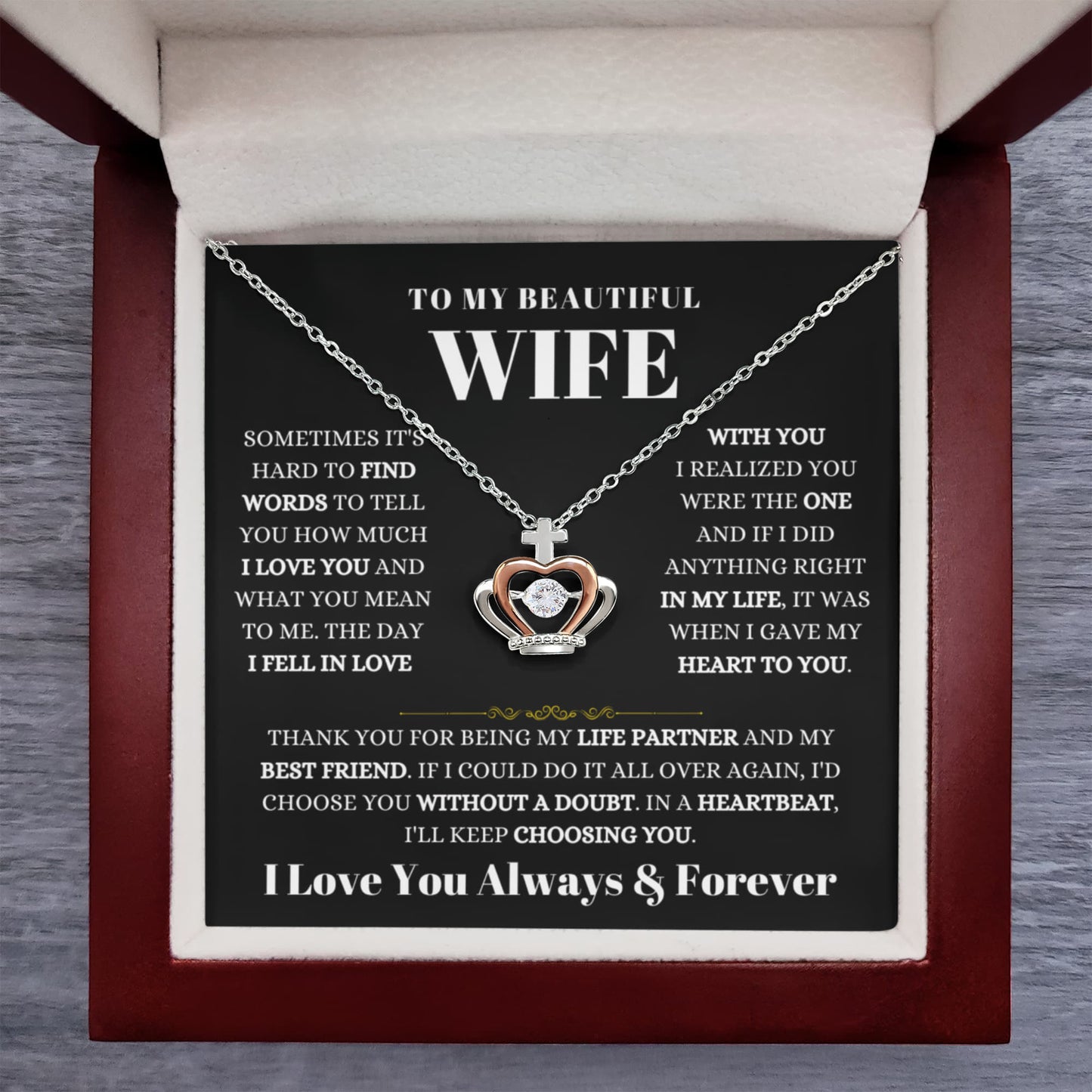 To My Wife Necklace - Soulmate Jewelry Gift from Husband for Birthday, Anniversary & Valentine’s Day - Crown Pendant Necklace