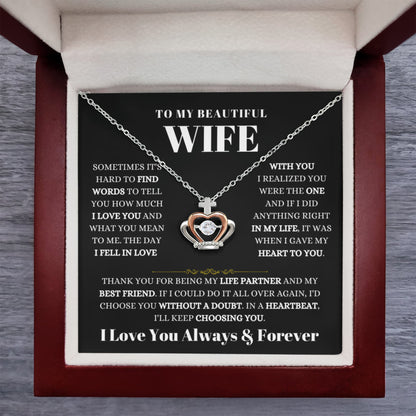 To My Wife Necklace - Soulmate Jewelry Gift from Husband for Birthday, Anniversary & Valentine’s Day - Crown Pendant Necklace