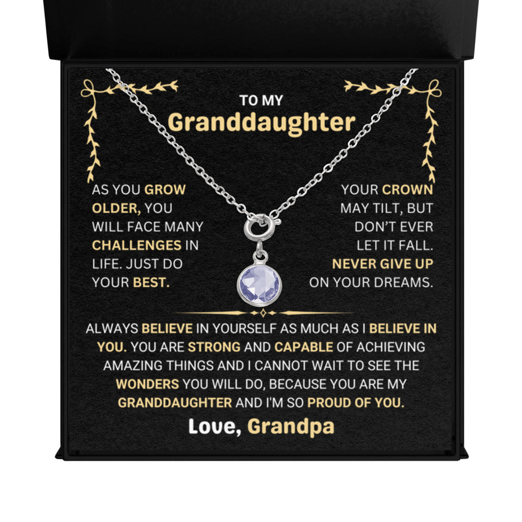February Birthstone Necklace gift for Granddaughter from Grandpa  
