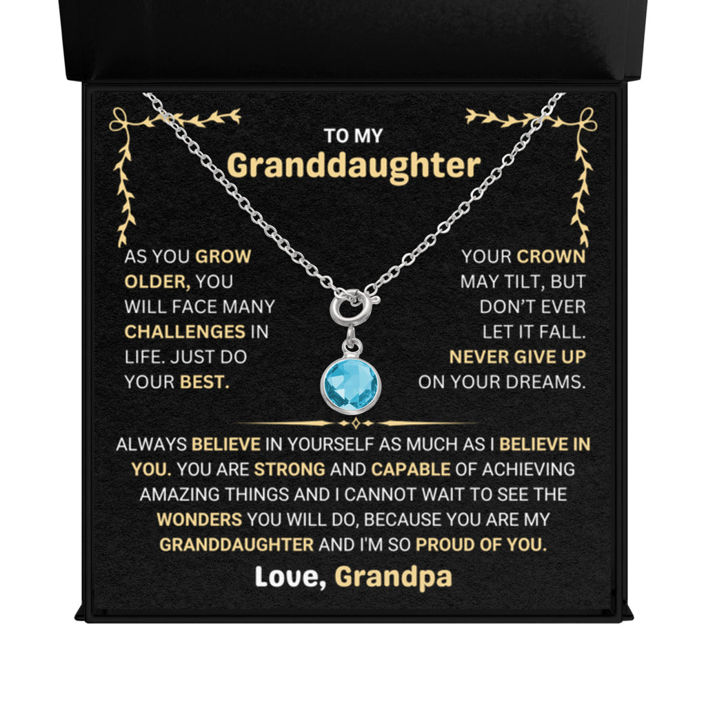 March Birthstone Necklace gift for Granddaughter from Grandpa 
