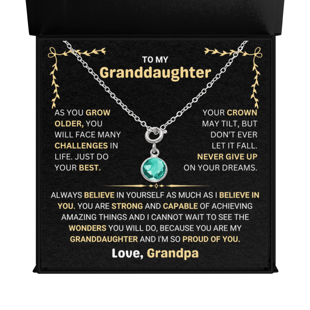 May Birthstone Necklace gift for Granddaughter from Grandpa 
