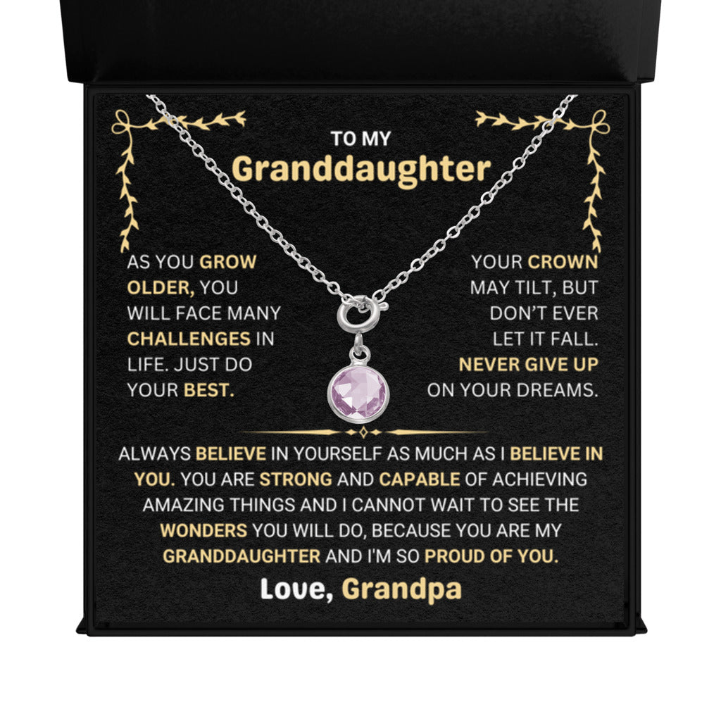 June Birthstone Necklace gift for Granddaughter from Grandpa