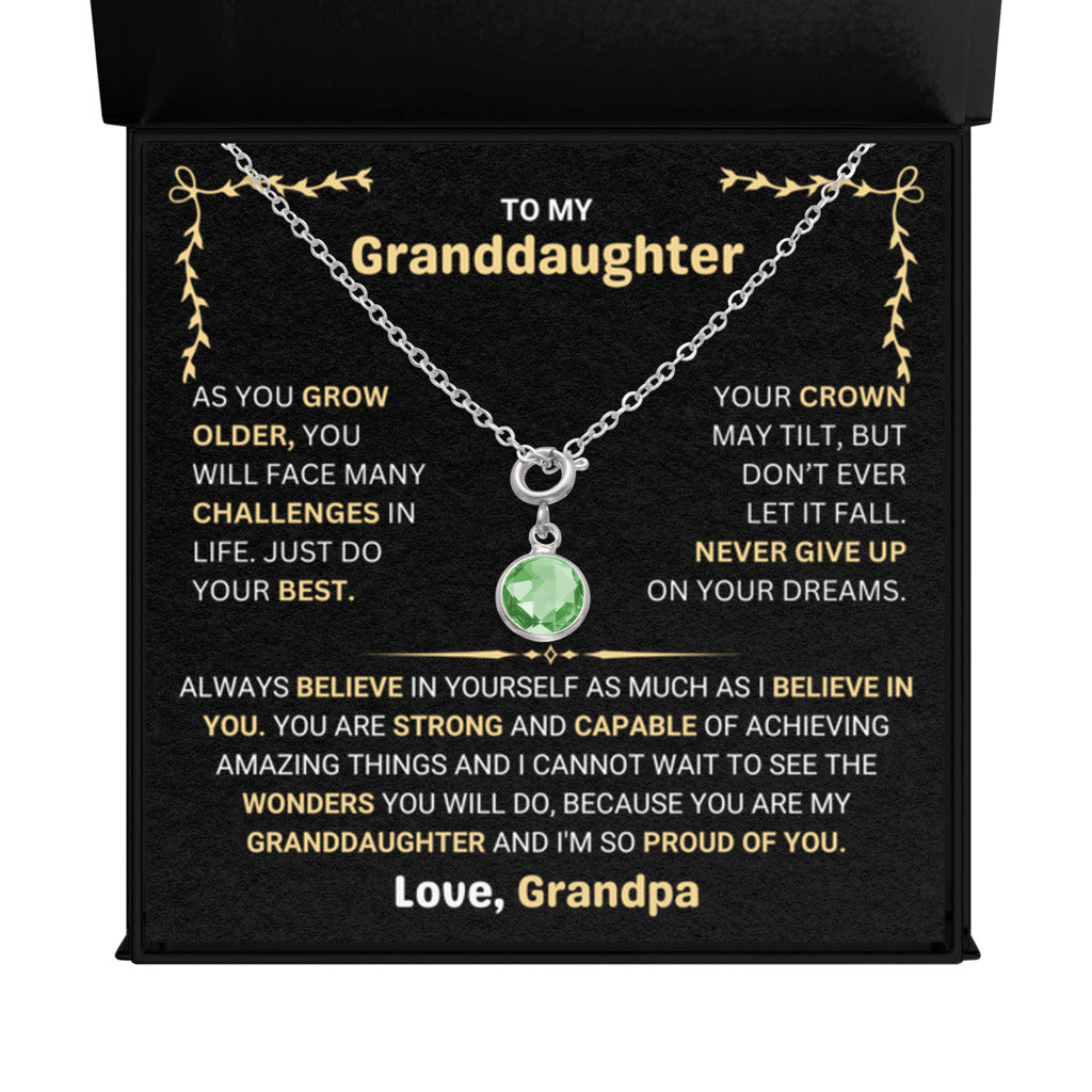 August Birthstone Necklace gift for Granddaughter from Grandpa