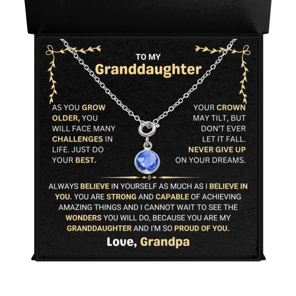 September Birthstone Necklace gift for Granddaughter from Grandpa