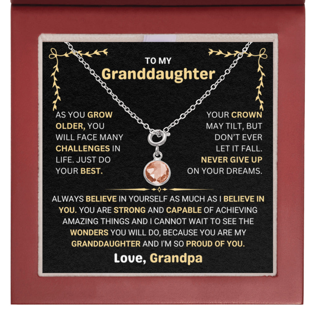 October Birthstone Necklace gift for Granddaughter from Grandpa - Mahogany Luxury Box