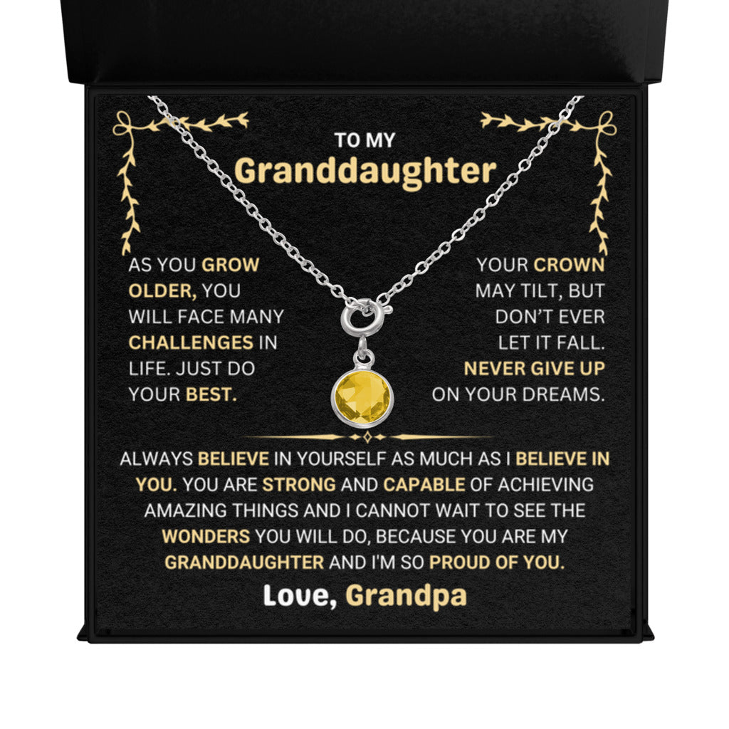 November Birthstone Necklace gift for Granddaughter from Grandpa 
