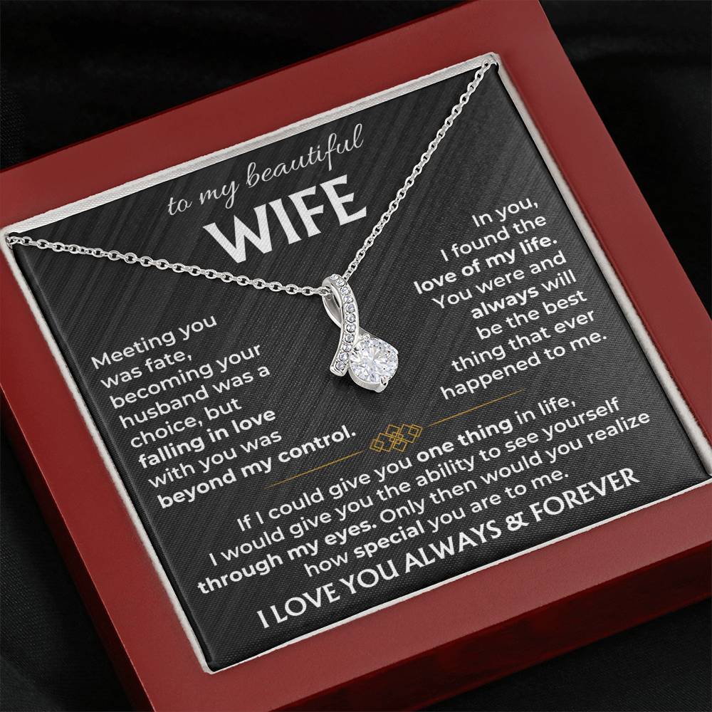 To My Beautiful Wife Necklace - Touching Romantic Gift for Wife from Husband for Christmas, Anniversary & Valentine’s Day - Alluring Beauty Necklace
