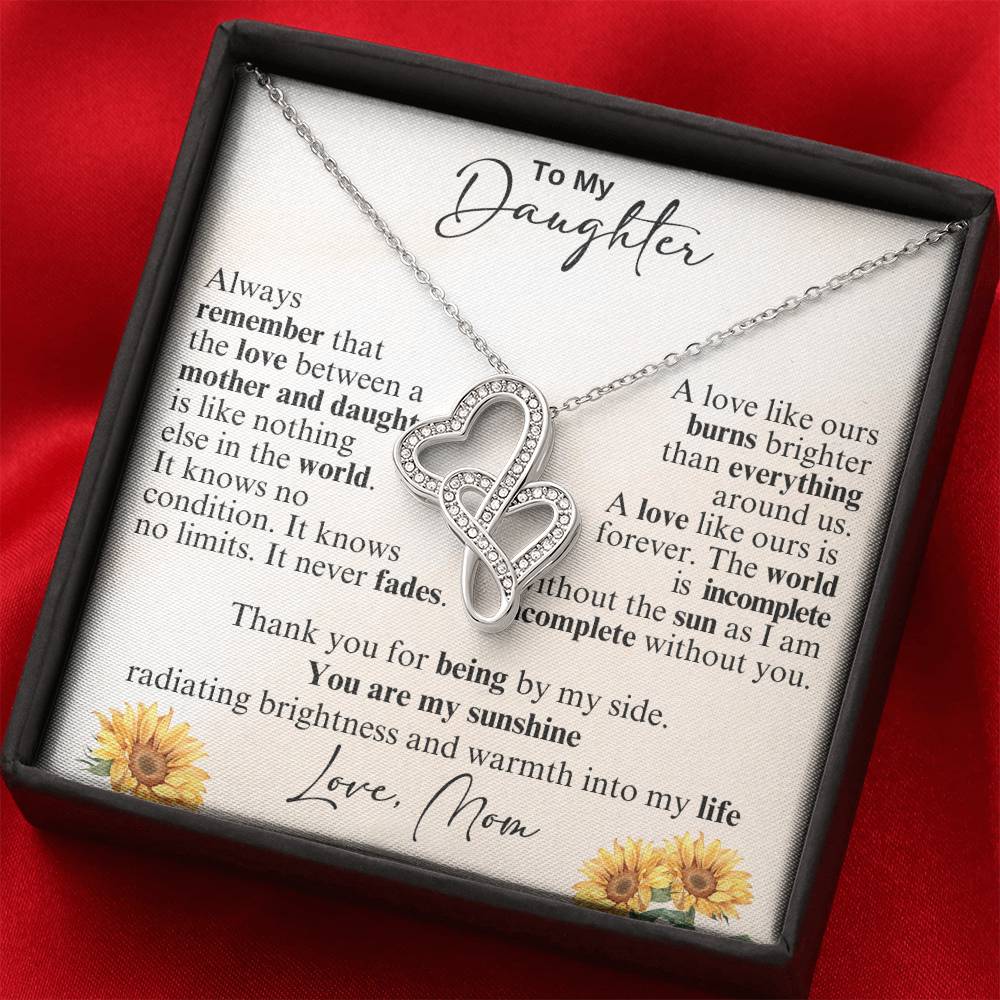 To My Daughter - Thank you for being by my side -  Heart-to-heart Pendant Necklace from Mom