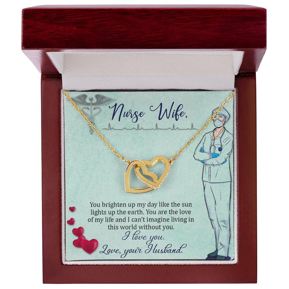 To My Nurse Wife Necklace - Sweet Romantic Jewelry for Wife - Interlocking Hearts Necklace