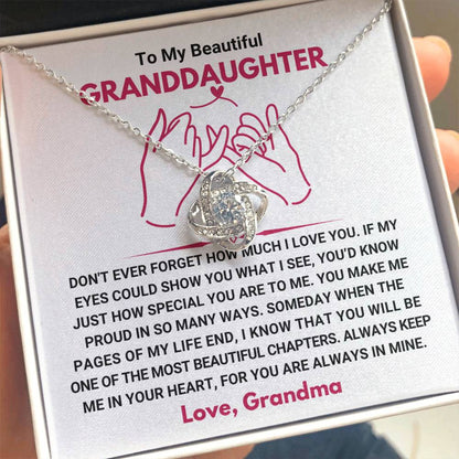 To My Granddaughter Necklace – Birthday, Graduation Jewelry for Granddaughter from Grandma – Love Knot Necklace