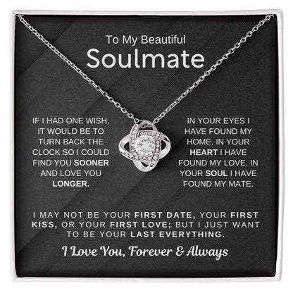 To My Beautiful Soulmate Necklace - Soulmate Jewelry Gift for Her for Birthday & Valentine’s Day - Love Knot Necklace