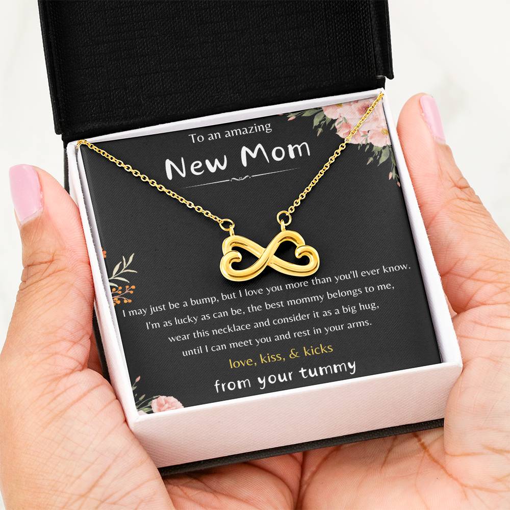 To An Amazing New Mom - Love Kiss & Kicks from Your Tummy- Endless Love Necklace - New Mom Gift